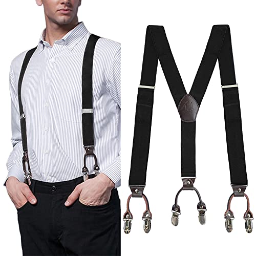 AYAMAYA Hosenträger Herren Schwarze Breit 3.5CM, Leder 6 Starken Clips in Y-Form Elastisch und Längenverstellbar Hosenträgers