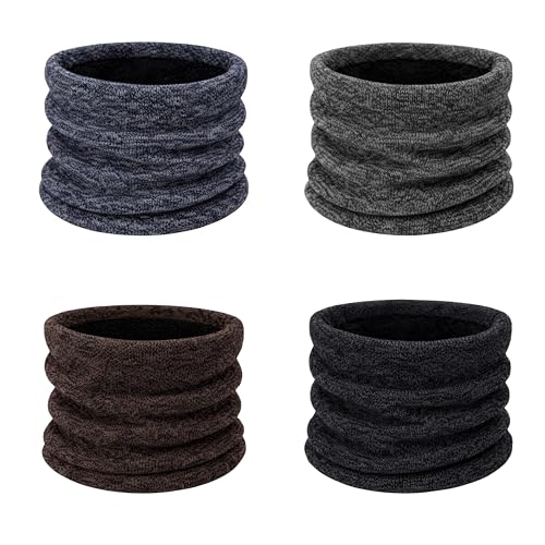 Winter Thermal Neck Gaiter, 4 Pack Fleece Lined Interior Face Scarf Tube Wrap, Mens Womens Bulk...