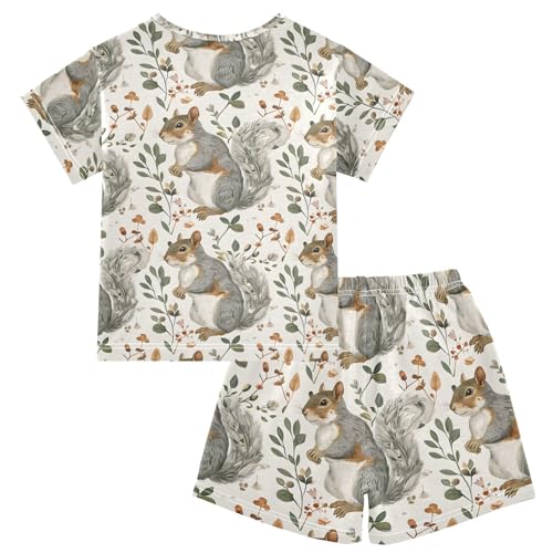 ALAZA Squirrel Blossom Leaf Branch Pajamas Short Sleeve 2 Piece Sleepwear Top and Bottom Pajama Set Unisex2