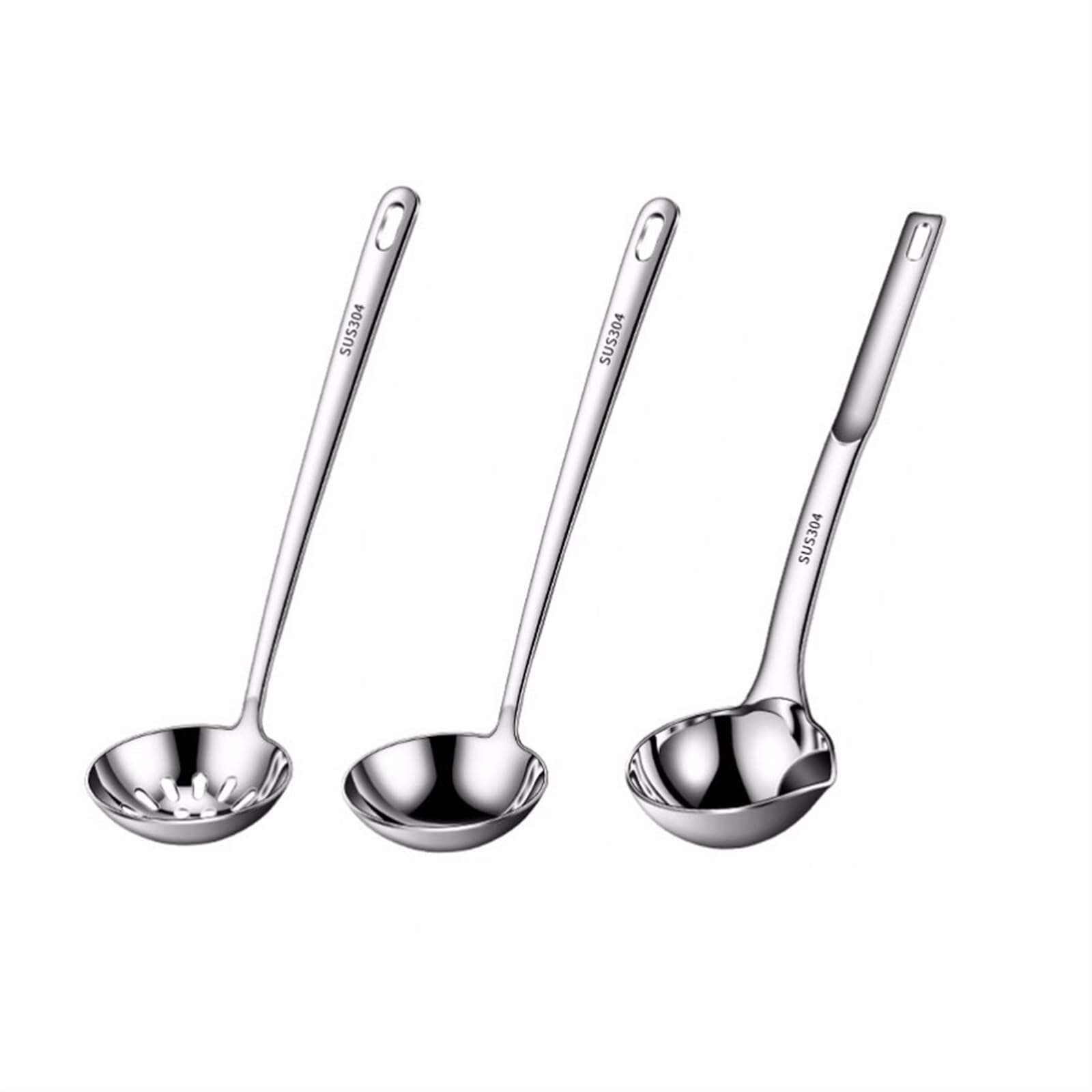 Juego De Cucharas Y Espumaderas De Acero Inoxidable, 3 Piezas, Utensilios De Cocina Duraderos De Acero Inoxidable 304.