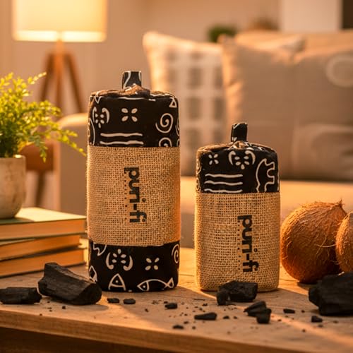 Image of Charcoal Air Purifier (Black Doodle) - Non-Electric, Reusable Odor & Moisture Absorber with Coconut Shell Charcoal for Home, Car, Closet & Office.(400gm & 250g), Combo of 2