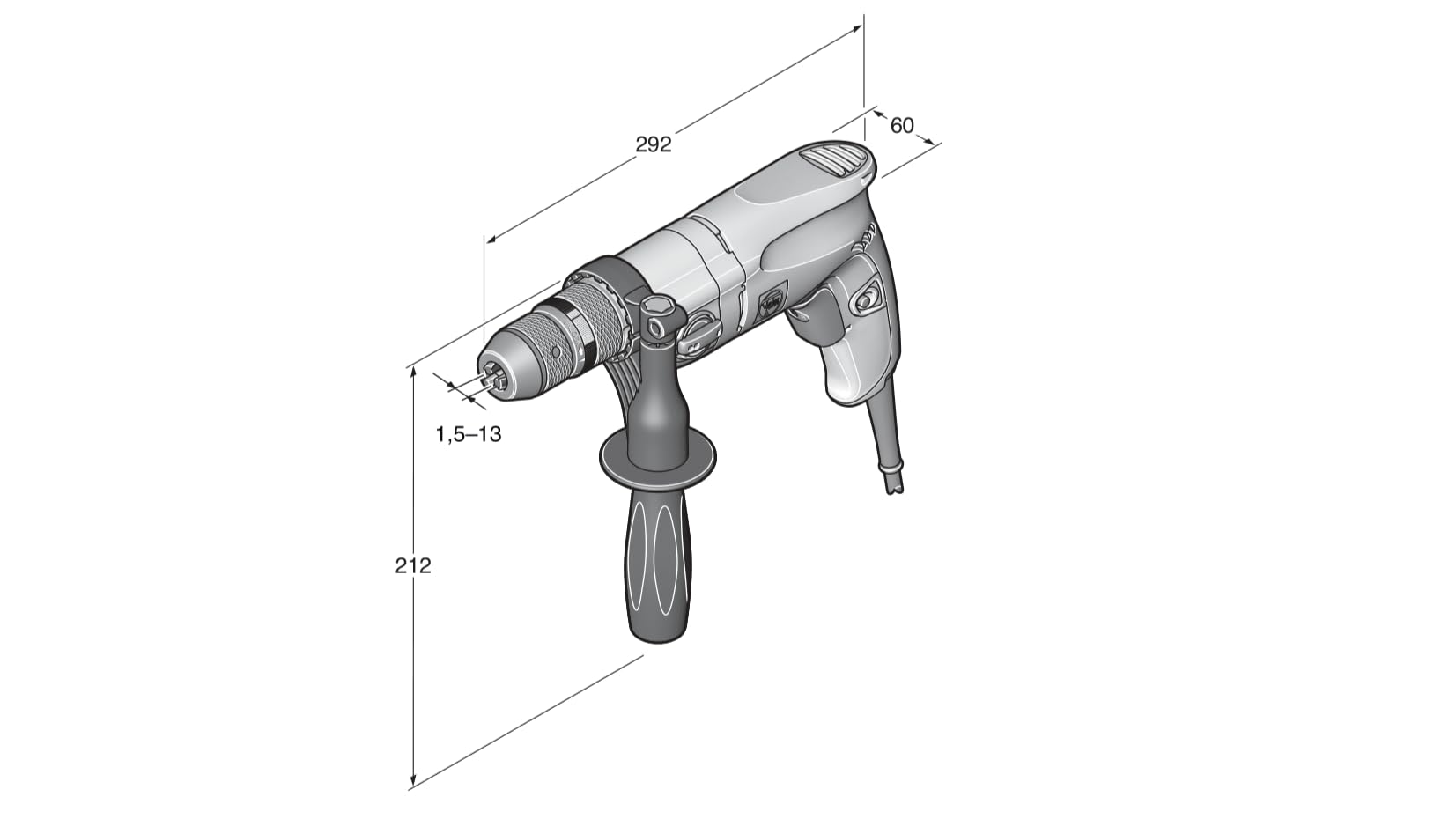 FEIN Wiertarka udarowa o dwóch prędkościach do wierteł o średnicy do 13 mm, BOP 13-2, 550 W, obrót prawo/lewo, Narzędzie robocze o wysokiej wydajności, Kabel o długości 5 metrów
