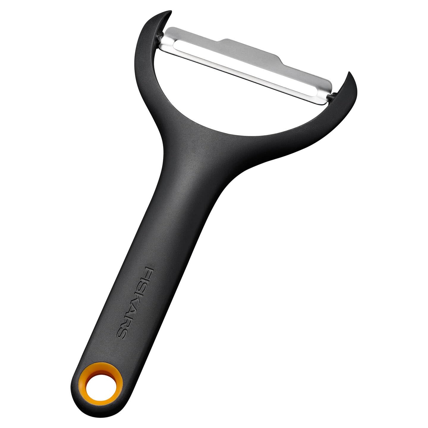 Fiskars Functional Form Vegetable Peeler, Y Peeler for Carrots and Cucumbers, Swivel Blade, Ergonomic Handle, Stainless Steel Blade/Plastic Handle, Black/Orange, 1079908