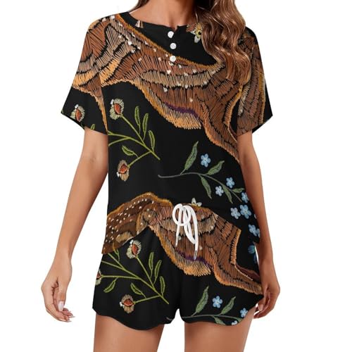 Pyjama court femme Chevreuil Sauvage ensemble de nuit ete