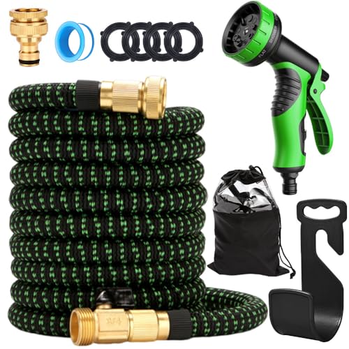 Image of Gobesty Expandable Garden Hose 22.5m/75ft, Expanding Hose Pipes with 10 Modes Spray Gun, No-Kink Flexible Hosepipes for Garden with 3/4"&1/2" Metal Connectors for Gardening Car Washing (Green)