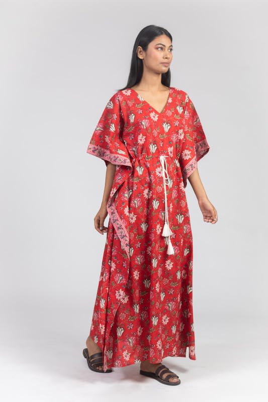 Image of NIHSAMAH Cotton Kaftan Nighty for Women, Printed Premium Stylish Loungewear, Comfortable Nightwear, Sleepwear for Ultimate Relaxation