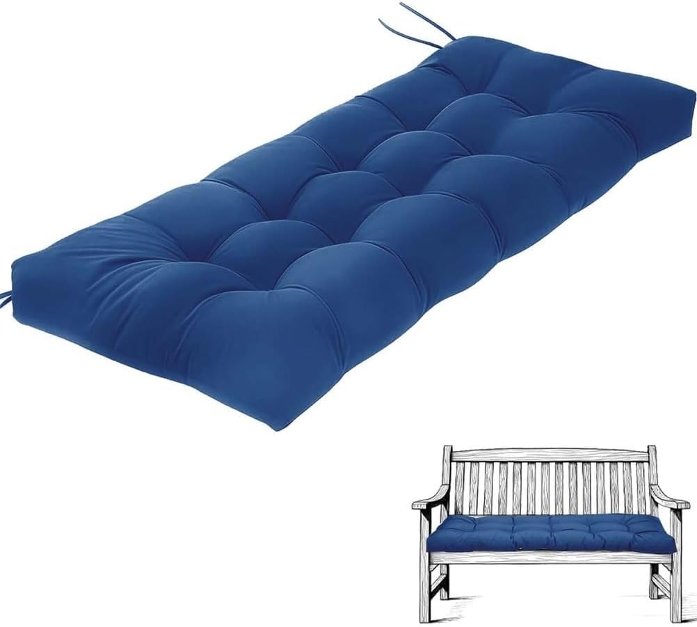 AQIGR Bench Cushions for Indoor/Outdoor Furniture, Tufted Swing/Piano Seat Cushion with Non-Slip Bottom, Bench Pad Cushion for Bay Window/Sofa/Patio(Blue,100x30cm/39x12in)