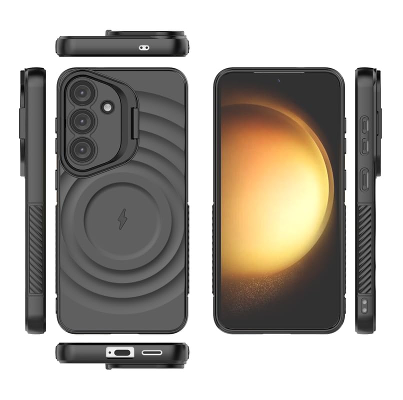 Image of LuxuryKase Shockproof Case for Samsung Galaxy S25 Plus | Ripple Pattern | Camera Protection | Inner Velvet Fabric Lining | Protective Cover with Enhanced Grip & Wireless Charging Support - Black