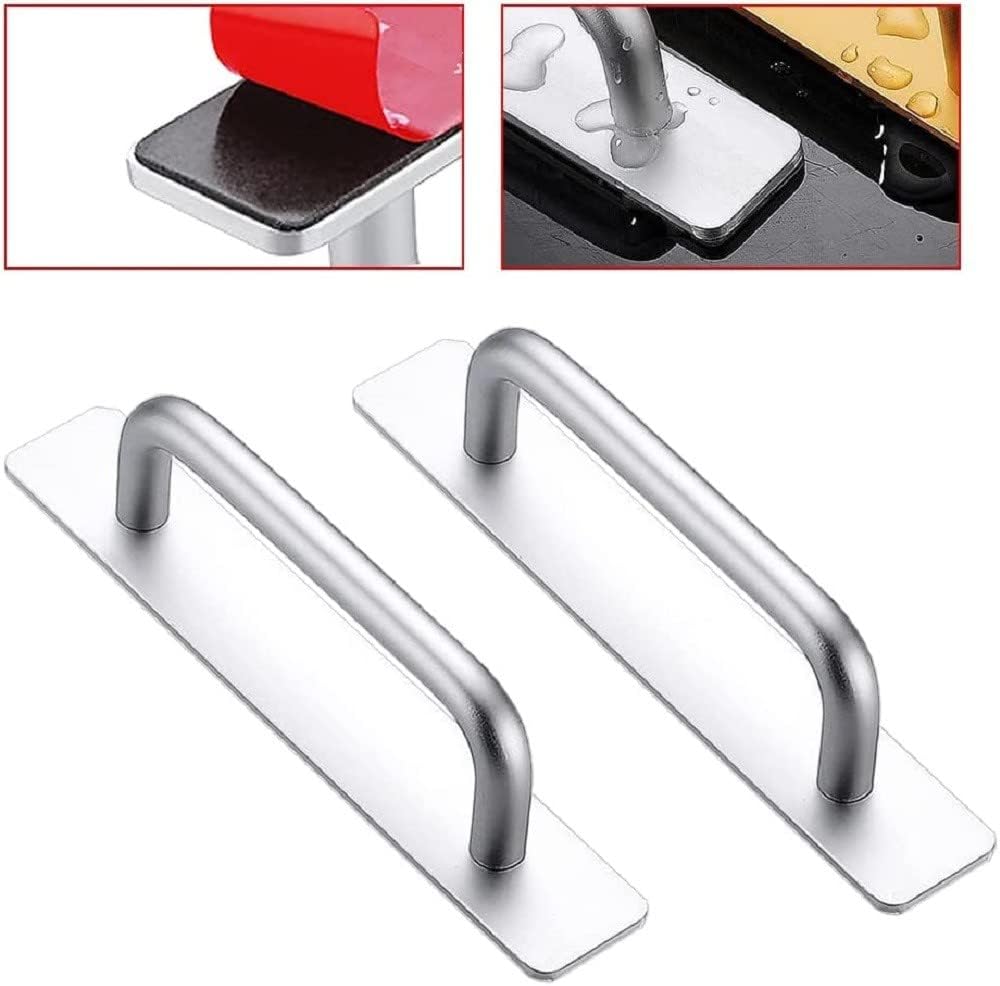 Pack of 2 Furniture Handles, Self-Adhesive Cabinet Handles, No Drilling, Aluminium Drawer Handles, Silver Door Handles, Kitchen Handles for Kitchen, Wardrobe, Sliding Door (180 mm)