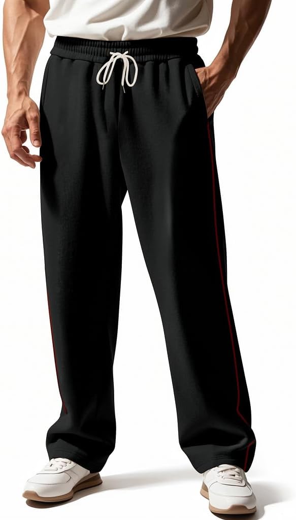Men's Sweatpants Straight Leg Elastic Waist Baggy Lounge Pants Athletic Joggers Quilted Trousers with Pockets