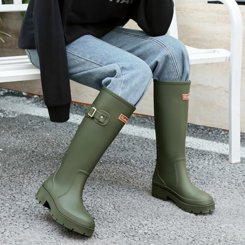 Rain Boots for Women, Anti-Slip Rubber Boots Waterproof Garden Muck Boots Durable Slip Resistant, Tall Water Shoes Comfort Fishing Boot Knee High Work4