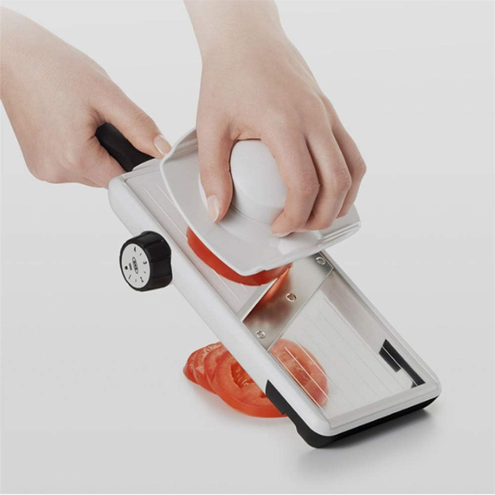 Safety Handheld Vegetable Slicer Adjustable Thickness Side Rotation Knob Translucent Visible Ramp Non-Slip Notch Design Easy to Operate