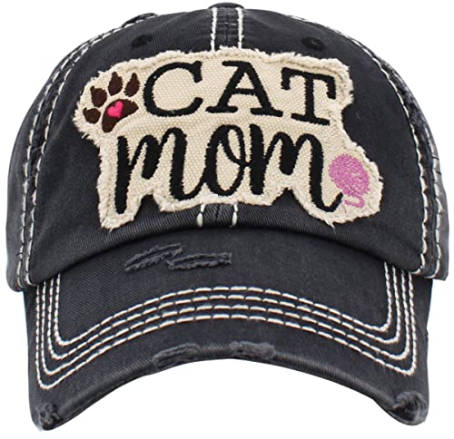 Image of KBETHOS Dog Cat Mom Dad Theme Womens Baseball Cap Distressed Vintage Unconstructed Embroidered Patch Hat