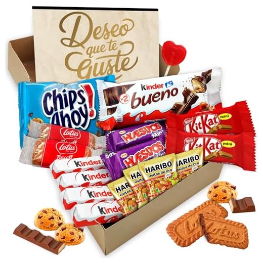 Cajita Regalo Original con 17 Chocolates Kinder Bueno, Kinder Cards, Twix, Mars, Kit Kat, Huesitos, Galleta Lotus Biscoff y Mucho Más · Con Tarjeta Personalizada