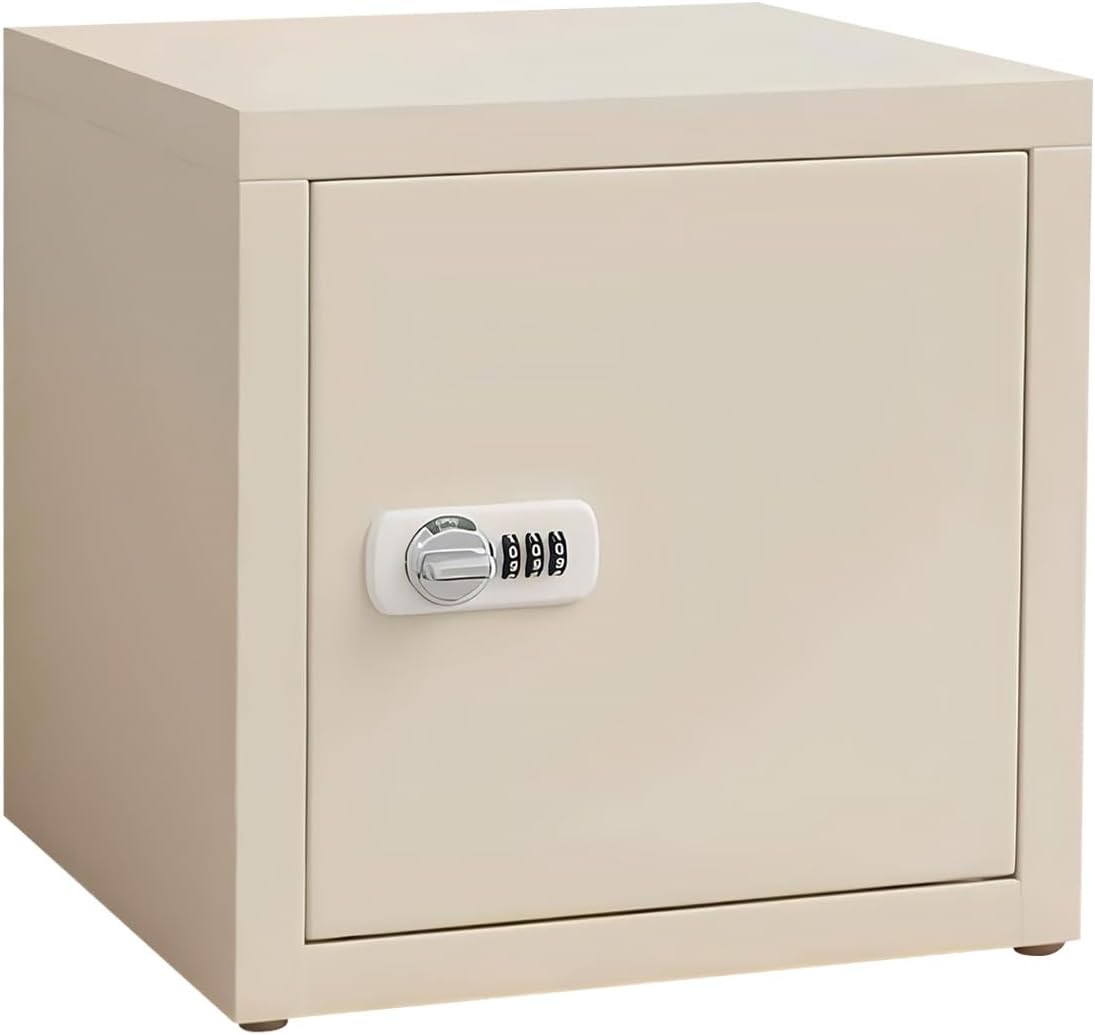ミニ金庫家庭用金庫ダイヤル式ロック小型スチール製収納ボックス耐火おしゃれ可愛い盗難防止貴重品収納オフィス家庭用会社用 (ベージュ)