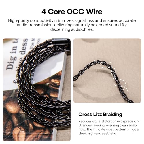Image of Linsoul Kiwi Ears x B Media Terras IEM Cable, with Type-C USB C /3.5mm /4.4mm Plug,4N Single Crystal Copper 32AWG 4-Core in Ear Monitor Cord, 1.25m HiFi Upgrade Wire for Astral Orchestra II Arete Hype4