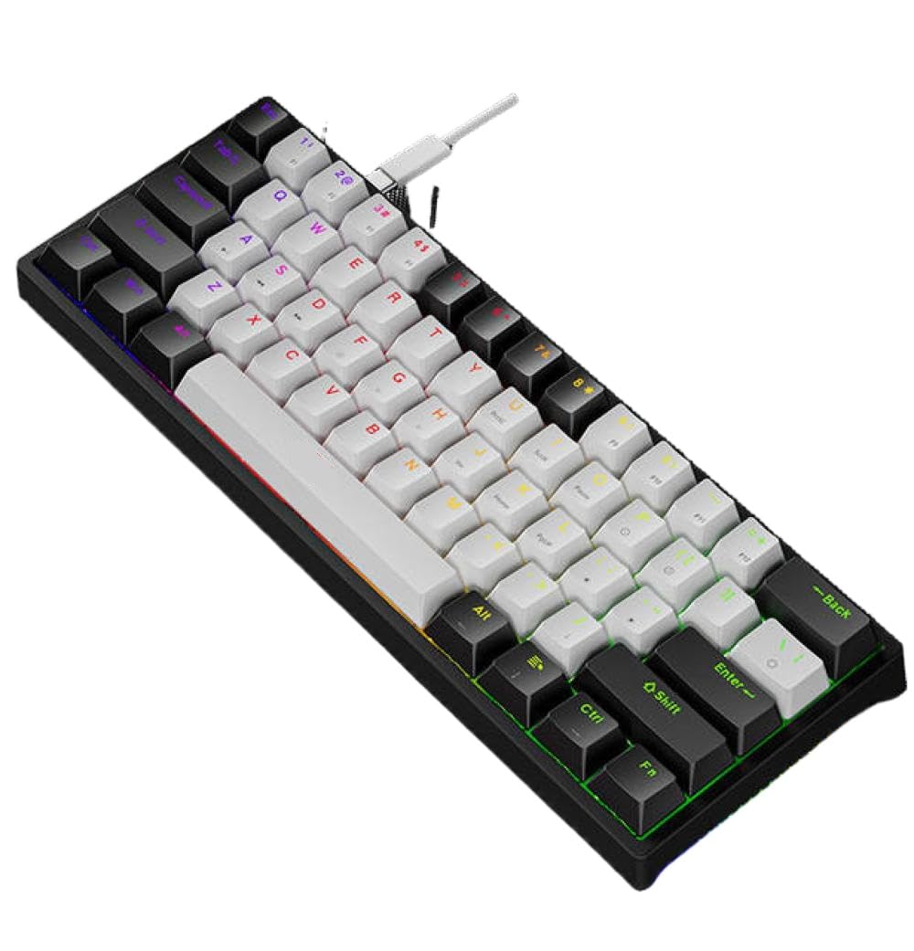 Kit tastiera meccanica retroilluminata RGB con copritasti in PBT e prese hotswap, compatibile con layout al 60% rosa e bianco USB PC (nero bianco)