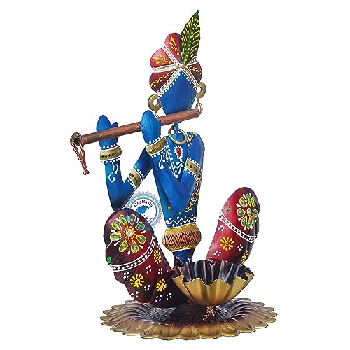 Image of Decorative Handcrafted Multicolor Krishna Candle Holder Metal Tea Light Holder for Home Decoration and Gift