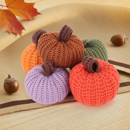 Zidoley 5 Piezas Tejido Calabaza de Felpa Decoraciones de Otoño, 5cm Mini Calabaza Pequeña, Halloween, Acción de Gracias, Decoración de Mesa para el Hogar, Adorno Colgante Otoñal