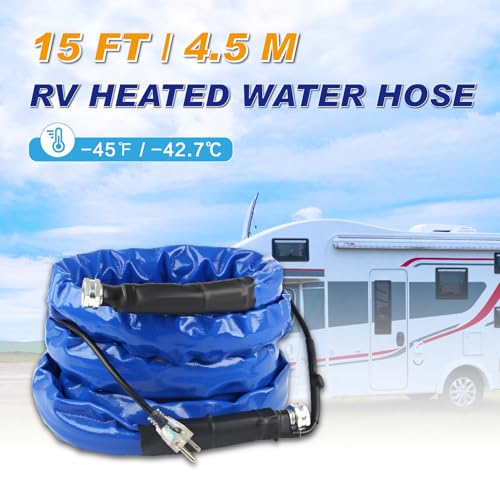 Image of 15 FT Heated Water Hose For Rv Antifreeze-45 ℉ Freeze Protection,Lead And BPA Free, With Energy-Saving Thermostat And 5 /8 inchInner Diameter And 3 /4 inch Adapter