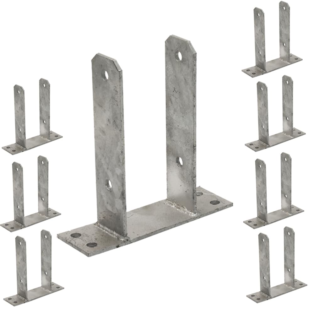 Suinga Pack 8 Base en U para Poste de madera 7 cm | Anclaje Galvanizado Suelo en U | Soporte para Poste de Madera en U, 16x20x7,1 cm