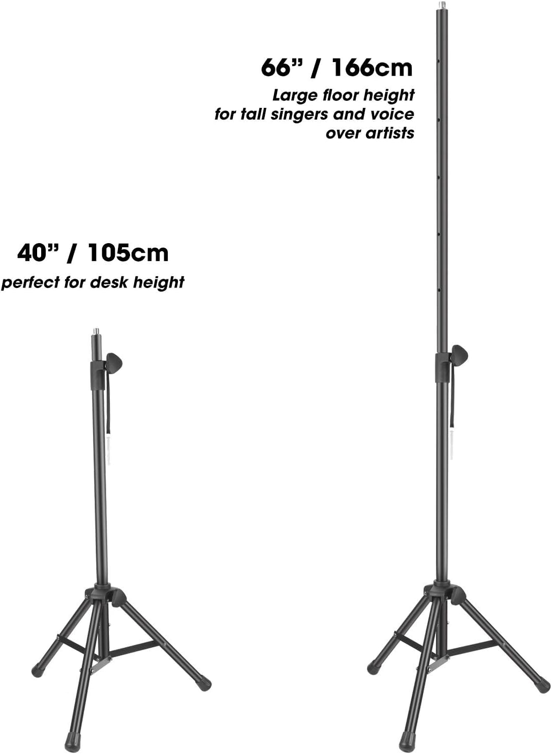 Stojak na mikrofon i budkę wokalną z serii Studio, regulowana wysokość, 166 cm, stojak obsługuje osłonę akustyczną, budkę wokalną i mikrofony w studiu (czarny)