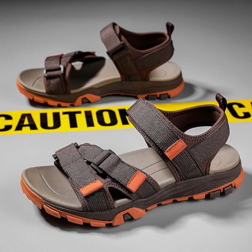 MILDSEVEN Men's Real Leather Open-Toe Sandals, Handmade Fashion Hiking Sandals, Hollow Out Backpacking Beach Shoes,9.5,Brown2