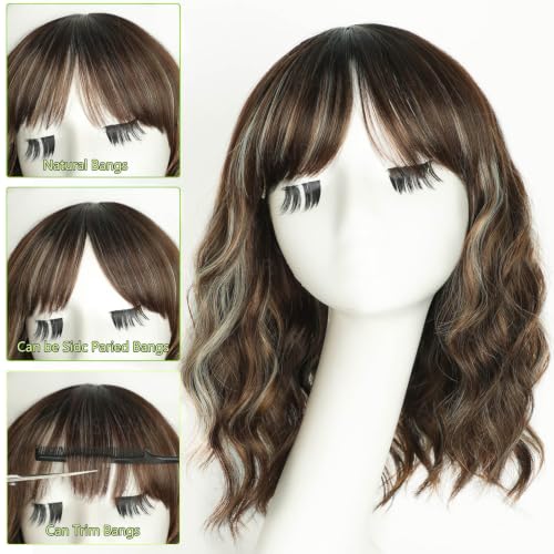 Image of AISI HAIR Bob Curly Wig with Bangs Short Wavy Wigs for Women | 14 inch, Ready to Wear, Heat Resistant Fiber Hair, Shoulder Length wig, Natural Appearance, Beginner Friendly for Daily