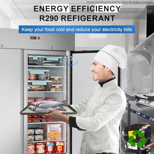 Image of 54 inchW Commercial Freezer 2 Door Stainless Steel Upright Freezer Reach-in Solid Door Upright Fan Cooling 36 Cu.ft 2 Section Freezer -8-1F for Restaurant, Bar, Shop