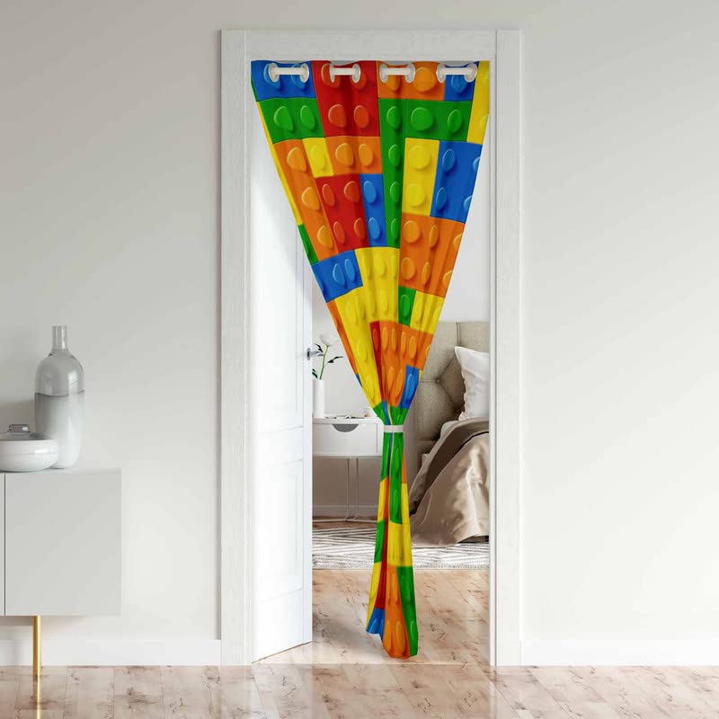 Games Door Curtain for Doorway Privacy Building Blocks Toy Brick Sliding Closet Door Curtains Insulated Thermal Privacy Curtain Cover for Room Divider 30%-50% Blackout Curtain 1 Panel 86x203cm - Image 2