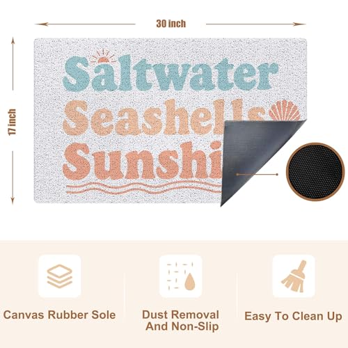 RYYCDOI Beach Door Mat, Coastal Beachy Doormat Outdoor Indoor Entrance Porch, Saltwater Seashells Sunshine Outdoor Mat, Nautical Ocean Welcome Mats for Front Door, 17x30 Inch - Image 3