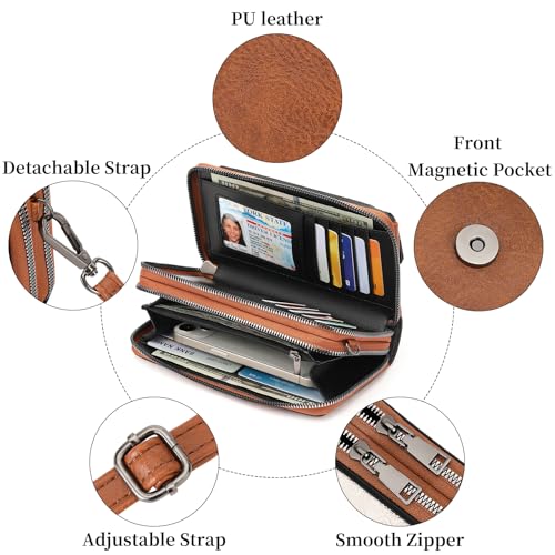 Image of FALAN MULE Crossbody Bags for Women Small Leather Cell Phone Wallet Wristlet Purse with Zip Around 2 Strap