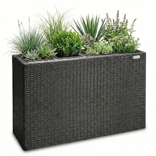 Deuba Poly Rattan Flower Pot Hand-woven Weave Wicker with 4 Inserts Planters