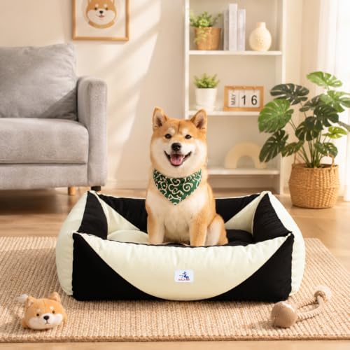 Image of Canvas Dog Bed, Cotton Cute Dog Bed Medium Size Dog, Puppy Bed with Washable Removable Cover, Durable 290 GSM Cotton Anti-Chewing Pet Bed with Anti-Slip Bottom (30 inchx25 inchx10 inch, Black&White)