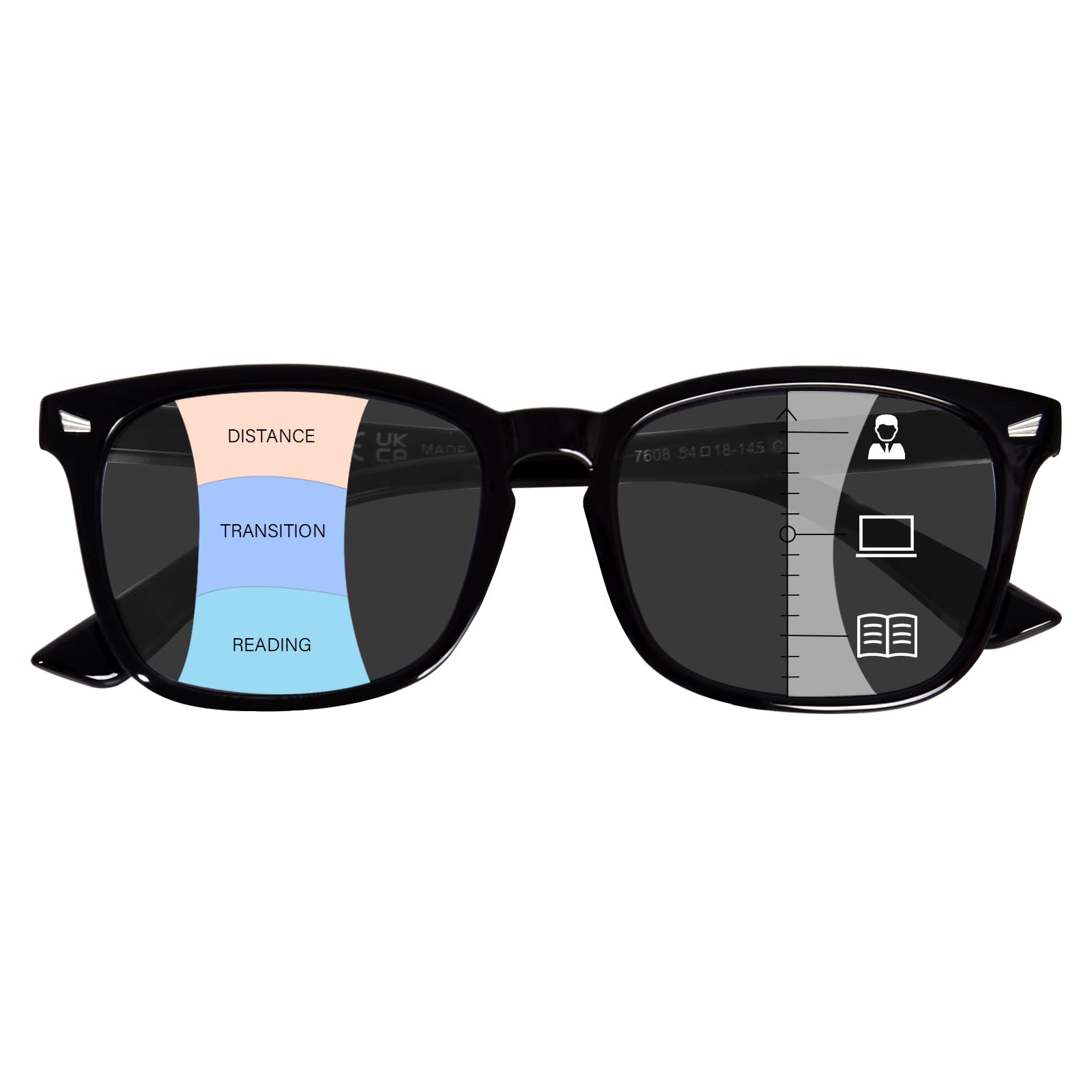 Photo 1 of OPTOFENDY Progressive Sunglasses for Women, Square Readers with Spring Hinge, UV400 Protection, Bright Black, 2.25