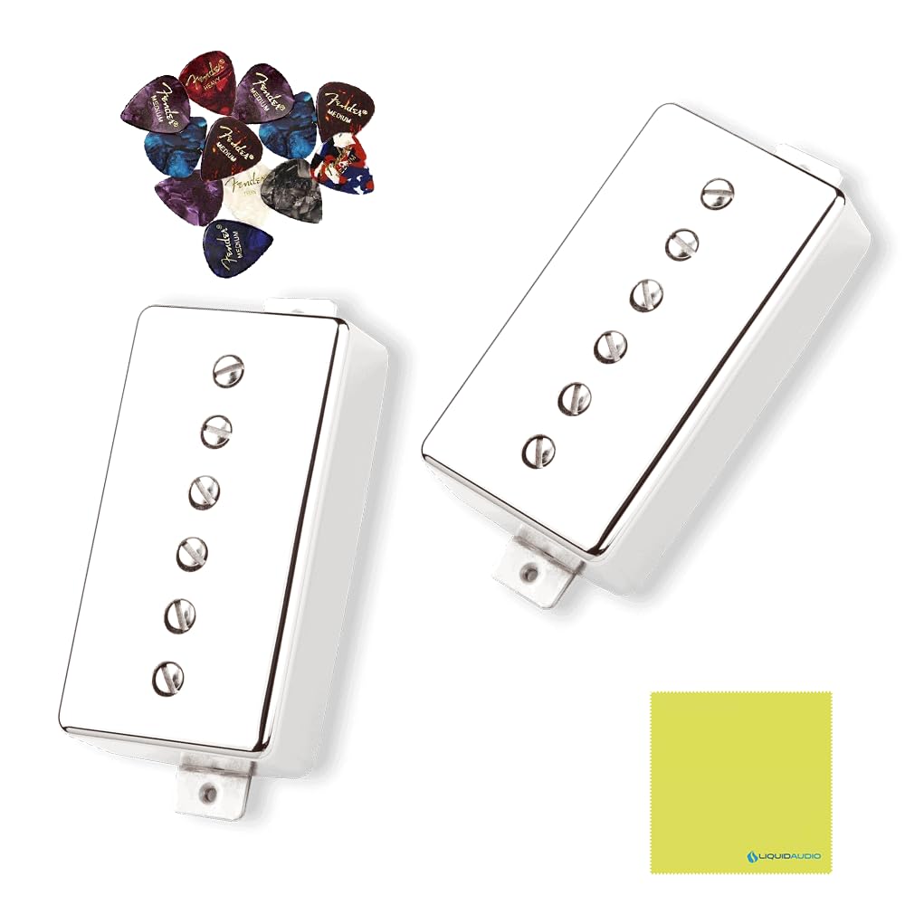 Seymour Duncan Phat Cat P90 Pickup Humbucker Pickup Set, Nickel Cover Bundle with 12x Fender Guitar Picks and Liquid Audio Instrument Polishing Cloth - 11108-16-NC Model