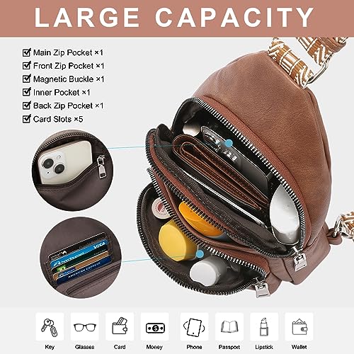 CLUCI Small Sling Bag for Women, Vegan Leather Fanny Pack Crossbody Bags for Women, Chest Bag With Guitar Strap