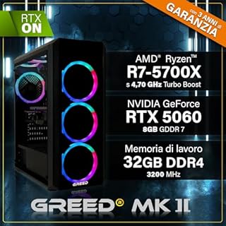 Greed® Mk2 – PC gaming – AMD Ryzen 7 5700X – RTX 5060 – Raytracing & 4k – Computer / desktop da 4,9 GHz – 32 GB di RAM DDR4 – SSD da 1 TB – WLAN + Windows 11 Pro.