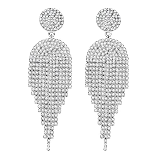 Uacife Silver Elegant Rhinestone Crystal Drop Chandelier Long Tassel Dangle Earrings For Women Girls Bridal Dangling Earring (B-Silver-Tassel Crystal Earrings) #TOP13
