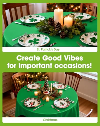 Image of Pureegg Plastic Table Cloth Disposable 20 Pack, 84'' Round Table Cloths, St Patricks Day, Christmas Decorations, Tablecloths, Round, Forest, Emerald, Plastic Cover, Leakproof & Sturdy, Green
