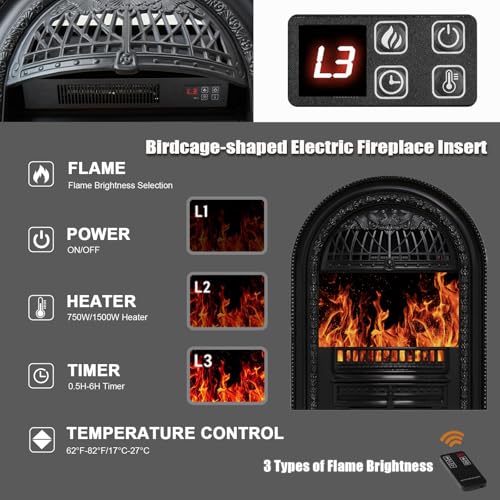 Image of BLANKSPACE 48'' Electric Fireplace with Mantel, Tv Stand with Fire Place Heater and Carved Square Column Design Design for Living Room, 48 Inch Brown Birdcage Fireplace, Black