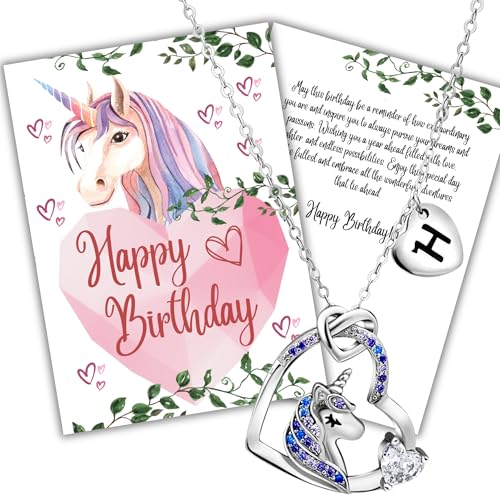 Unicorn Necklace and Birthday Card Gift set - Sterling Silver Jewelry for Girls - Birthday Gift for Daughter, Niece, or Grandaughter