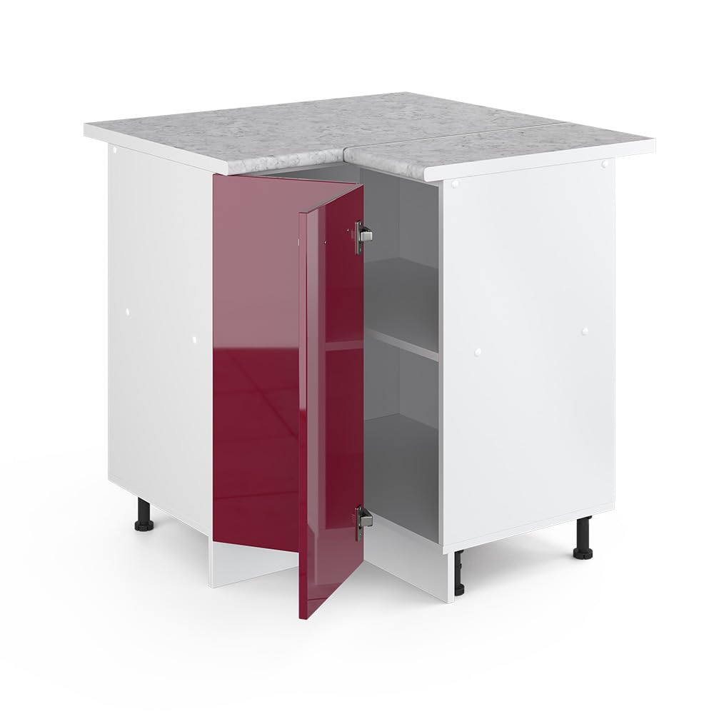 Vicco Mobile ad angolo cucina R-Line, Rosso lucido, 75.6 cm, PL Marmo, per la libera combinazione all'interno di sistemi cucina modulari