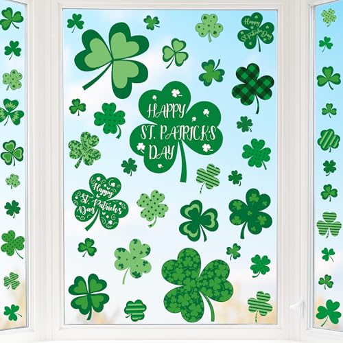 9 Sheets St Patricks Day Window Clings 115 PCS St Patricks Day Shamrock Window Stickers for St Patricks Day Decorations Green Static Spring Window Clings for Glass Windows St Patricks Day Decor