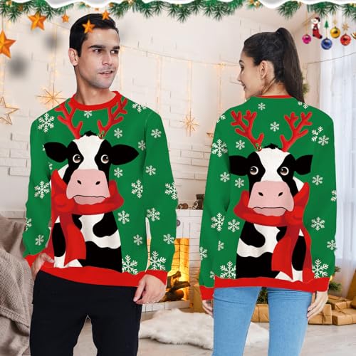 uideazone Suéter unissex Ugly Christmas estampado em 3D engraçado gola redonda pulôver moletom para