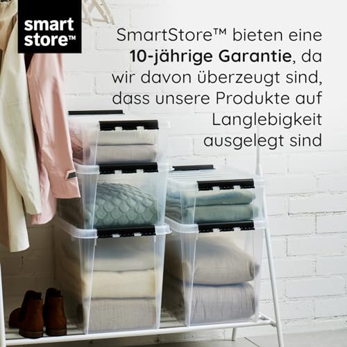 SmartStore Aufbewahrungsboxen mit Deckel, 31 l, transparent, 2er-Pack, verstärkt, 10 Jahre Garantie, lebensmittelecht, mit Clipverschluss, stapelbar, BPA-freier Kunststoff, 50 x 39 x 26 cm