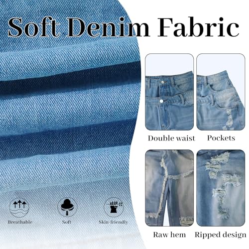 Voghtic Jeans for Women Trendy High Waisted Ripped Tear Y2K Patchwork Wide Leg Denim Pants with Pockets Streetwear4