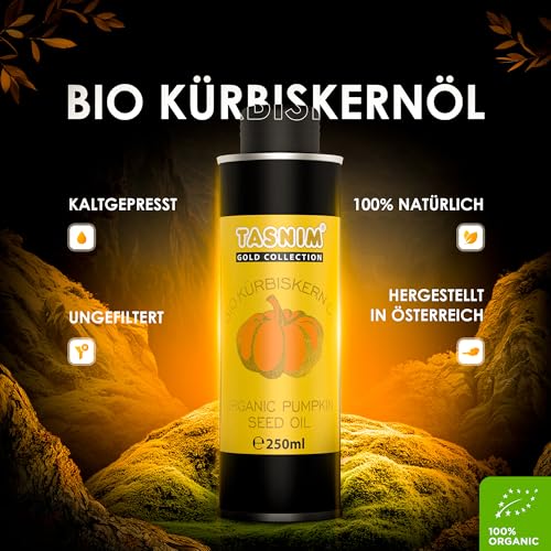 Bio Steirisches Kürbiskernöl – 100% Naturrein & Kaltgepresst – Premium Qualität für Haut und Haare oder Dressing in Salaten – Reich an Omega-3 & Omega-6 Fettsäuren – Hergestellt in Österreich