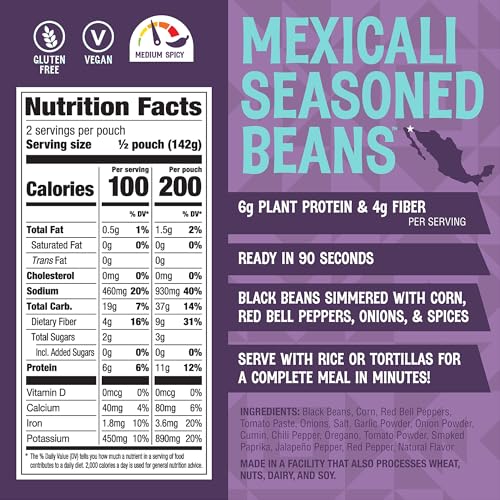 Image of The Good Bean Heat and Eat Microwaveable Pouch - Mexicali Seasoned Beans - (4 Pack) 10 oz Pouch - Simmered Black Beans with Corn