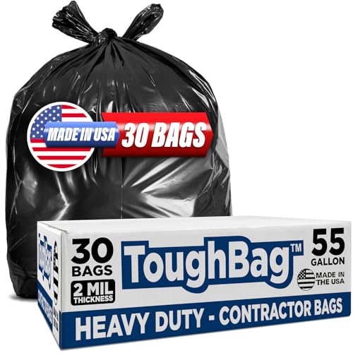 ToughBag Contractor Garbage Bags 55-60 Gallon – 2 Mil (30 Count) Heavy Duty Black Contractor Bags – Made in USA